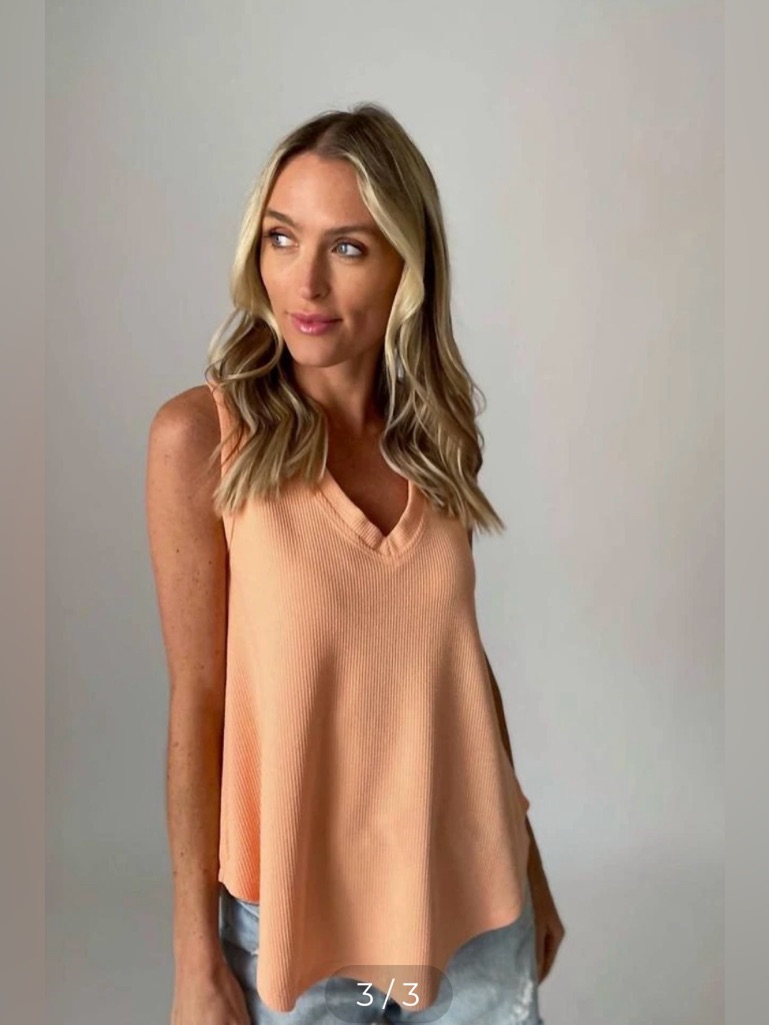 Six/Fifty Anywhere Top Sleeveless V-Neck Ribbed Tank Top In Small Soft Peach New